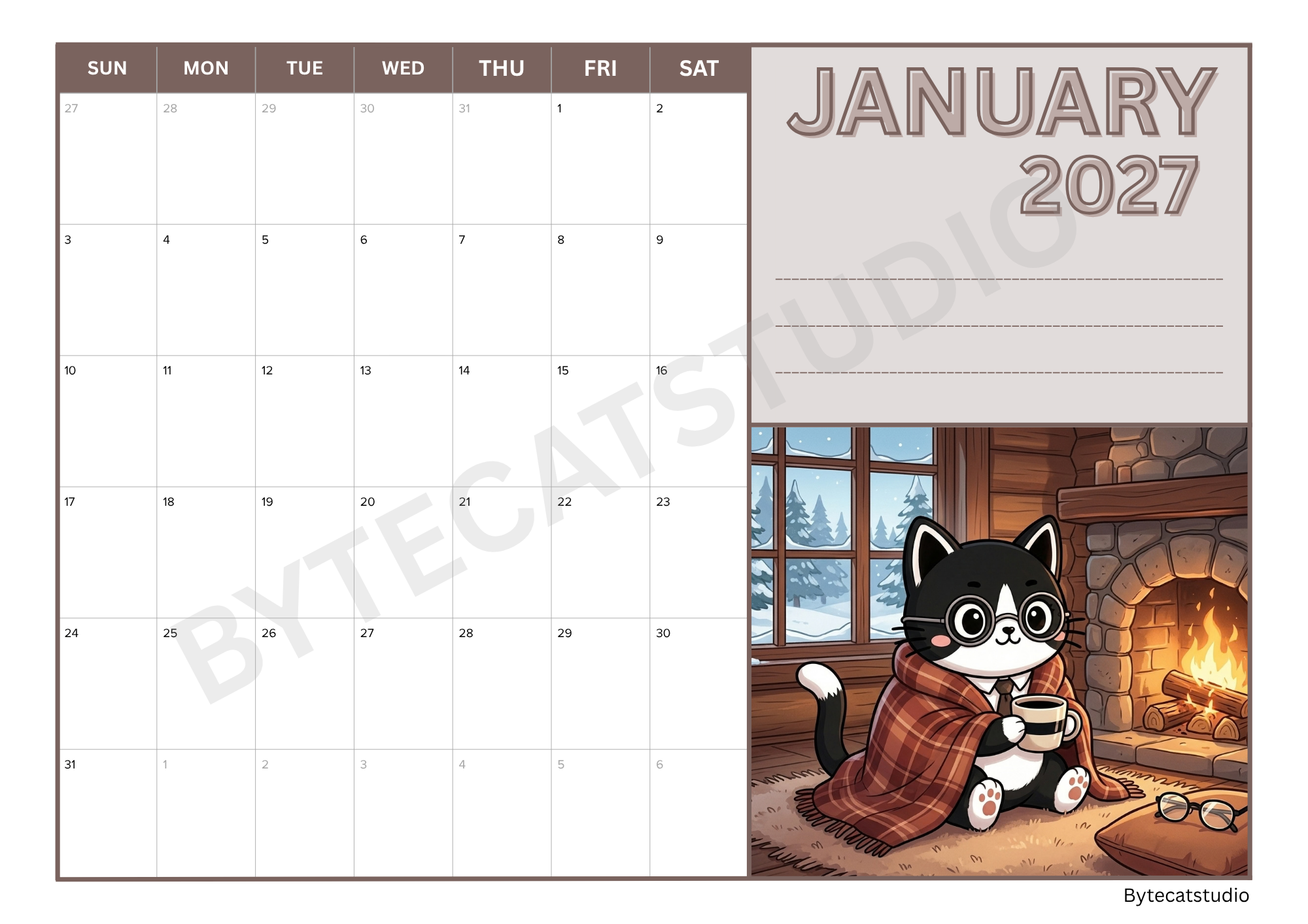 January 2027 cat calendar preview